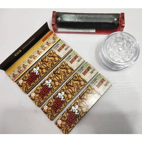 Weed Grinder + Weed Roller Machine + 5 Booklets Of Bros Brown Rolling Smoking Papers