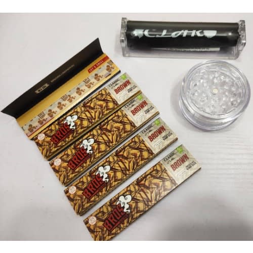 Weed Grinder + Weed Roller Machine + 5 Booklets Of Bros Brown Rolling Smoking Papers