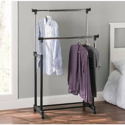 Double Pole Telescopic Cloth Hanger With Wheel