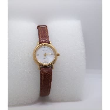 Women's Slim Embossed Cowhide Leather Watch - Brown