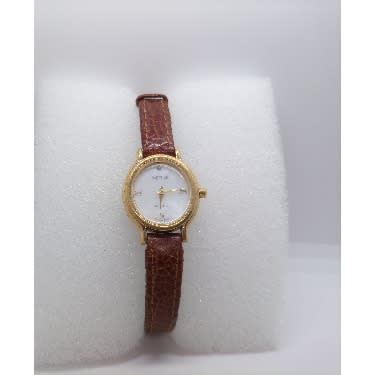 Women's Slim Embossed Cowhide Leather Watch - Brown
