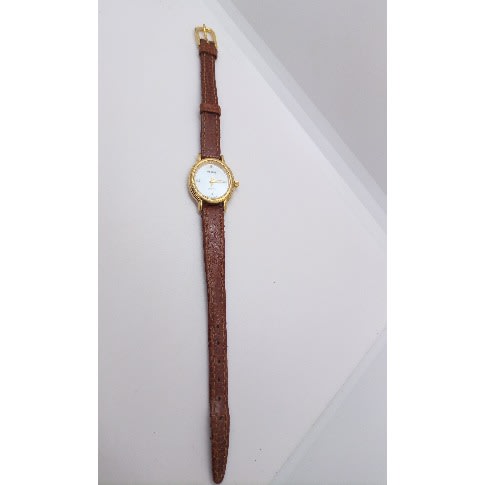 Women's Slim Embossed Cowhide Leather Watch - Brown