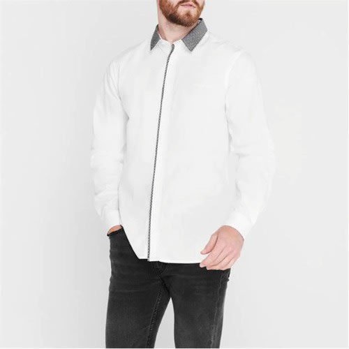 Jacquard Collar Long Sleeve Shirt