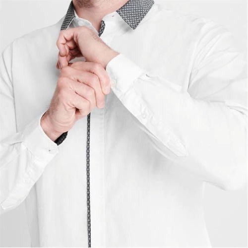 Jacquard Collar Long Sleeve Shirt