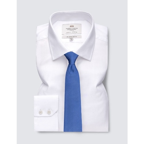 Easy Iron White Twill Slim Fit Shirt With Semi Cutaway Collar - Single Cuffs