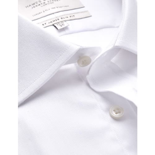 Easy Iron White Twill Slim Fit Shirt With Semi Cutaway Collar - Single Cuffs