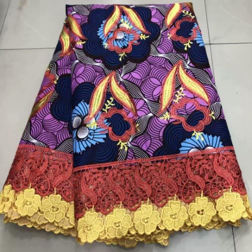 Ankara With Lace - 6 Yards - Multicolor