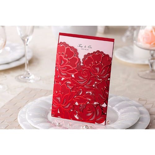 Pack of 50 Laser Cut Wedding Invitation Card - 0009-Red