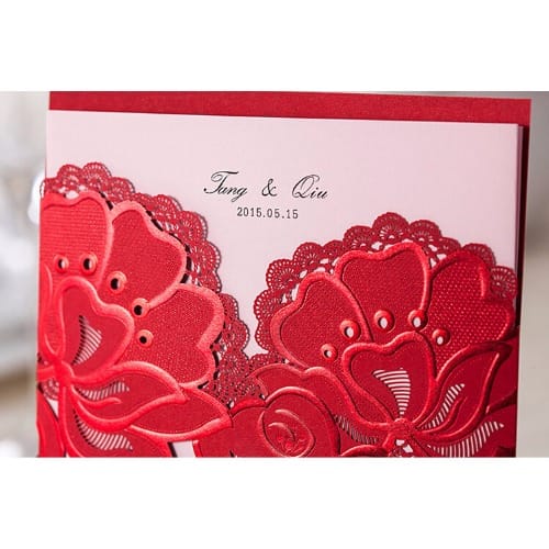 Pack of 50 Laser Cut Wedding Invitation Card - 0009-Red