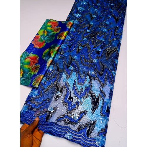 Royal Blue Nigeria African Velvet Lace 2022 - 5yards
