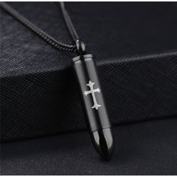 Men Bullet Pendant Stainless Steel Cross Necklaces