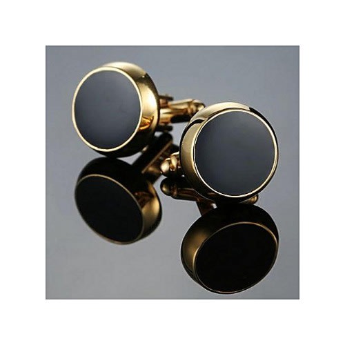 Round Top Cufflinks - Black And Gold