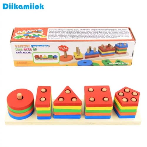 Wooden Geometric Block Shape For Kids - Multicolour