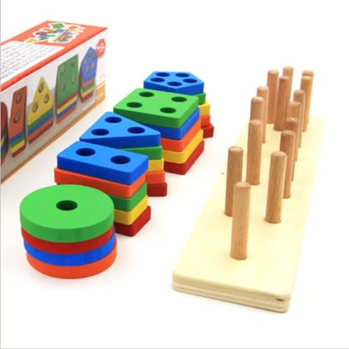Wooden Geometric Block Shape For Kids - Multicolour
