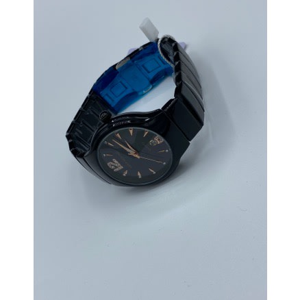 Polished Steel Ceramics Wrist Watch For Men -Black