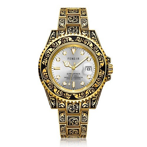 Fensi Men's Slim Chains Engraved Wristwatch - Gold