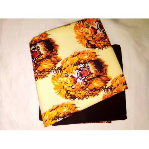 Lion Design Plain And Pattern Fabric - 2 Yards Each
