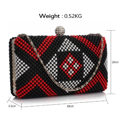 Beaded Rhinestone Clutch Bag -Black & Red