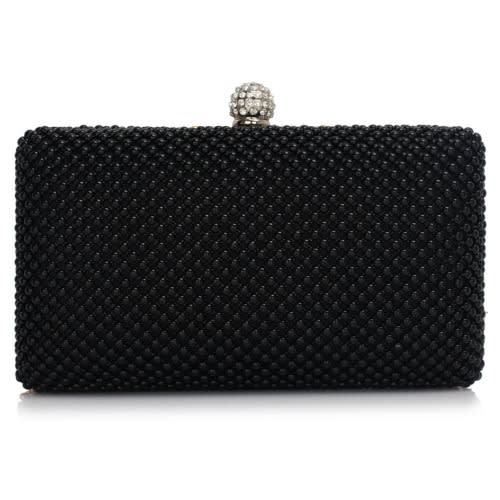 Beaded Rhinestone Clutch Bag -Black & Red