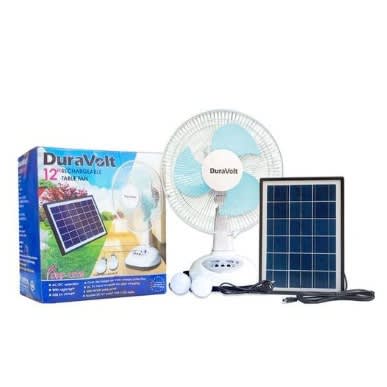Rechargeable Fan With Solar Panel And Bulbs - 12W