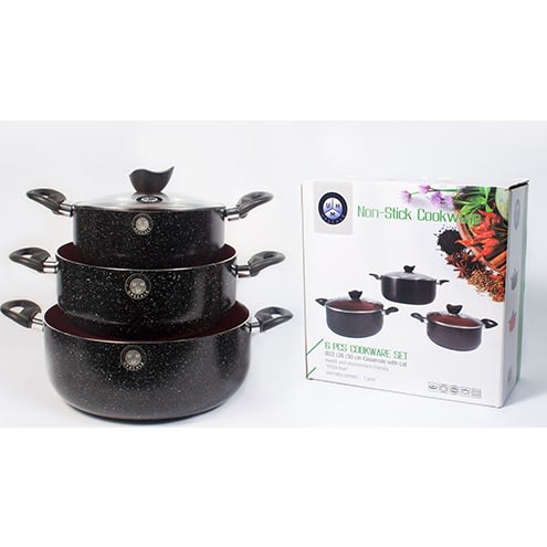 Non Stick Non Scalding Cookware - 6 Pieces Set - Black