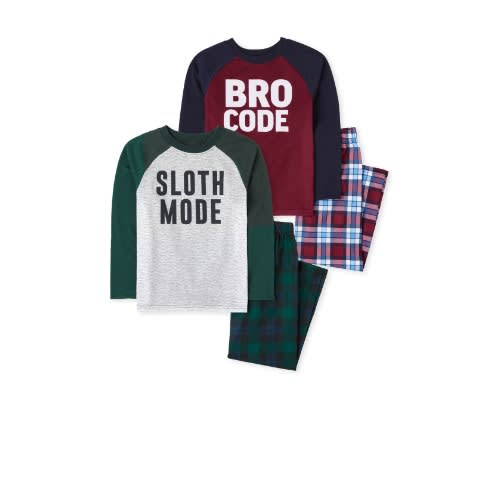 2 In 1 Boys Bro Code Plaid Snug Fit Cotton Long Sleeve Pyjamas Sleepwear