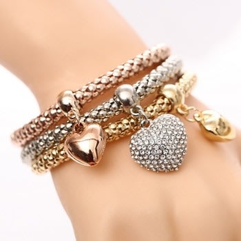 3-layered Women's Bracelet With Heart Droppings