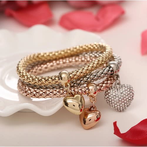 3-layered Women's Bracelet With Heart Droppings