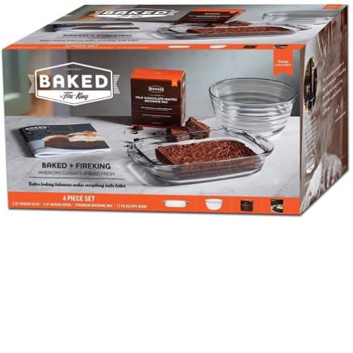 Baked By Fire King 4 Piece Baking Set With Premium Brownie Mix