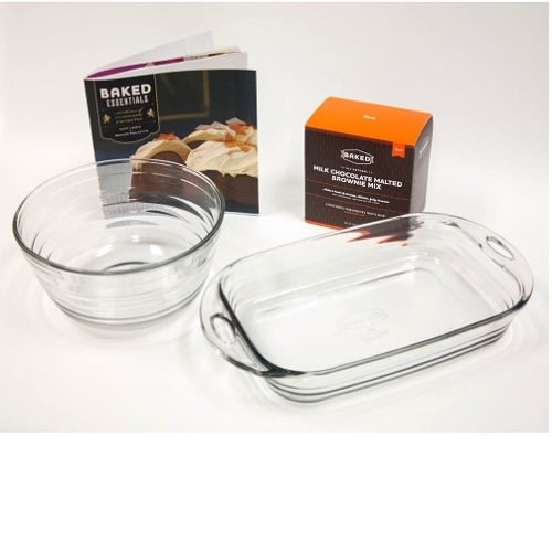 Baked By Fire King 4 Piece Baking Set With Premium Brownie Mix