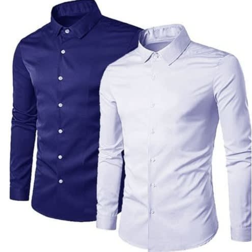 Men's Long Sleeve Shirt - Navy blue And White