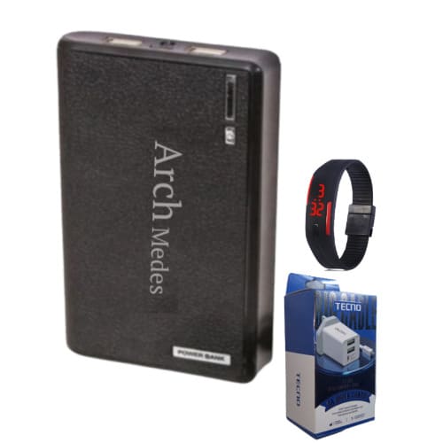 Power Bank With Android Quick Charger & Digital Wristwatch -3 in 1 -  40000mAh