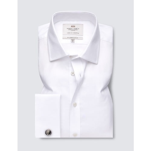 Easy Iron White Twill Slim Fit Shirt With Semi Cutaway Collar - Double Cuffs
