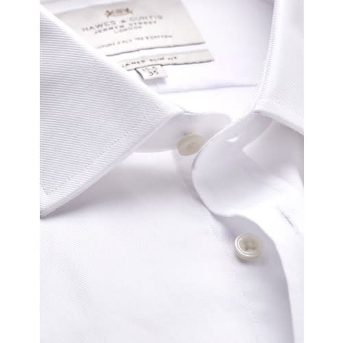 Easy Iron White Twill Slim Fit Shirt With Semi Cutaway Collar - Double Cuffs