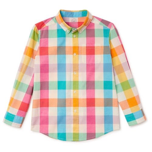 Boys’ Long Sleeve Woven Button Down Plaid Shirt – Infinity