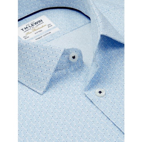 Constellation Print Fitted Single Cuff Shirt -  Sky Blue