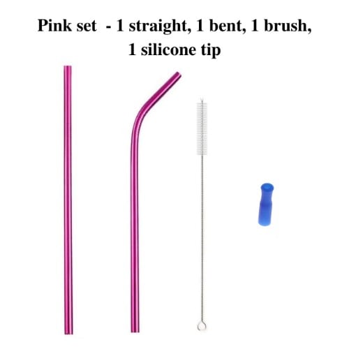 Reusable Stainless Steel Straws 4pc Set - Pink