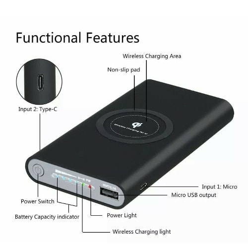 Qi Wireless Battery Charger Power Bank - 500000mAh