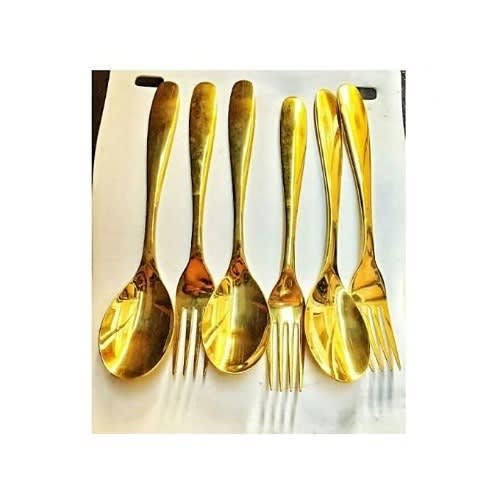 Gold Plated Fork And Spoon Set - 6Pcs
