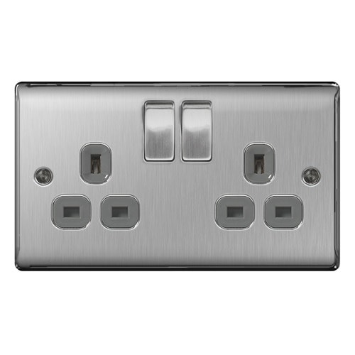 BG 13A Double Switched Socket Double Pole-Brushed Steel