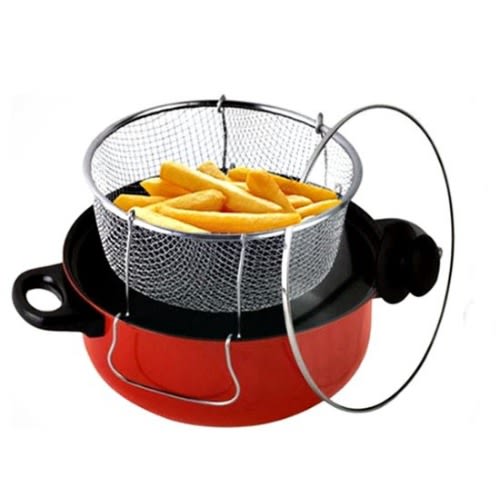Non-stick Cooking Pot - Chip Pan - Food Steamer With Basket & Lid - 5L - 3 In1