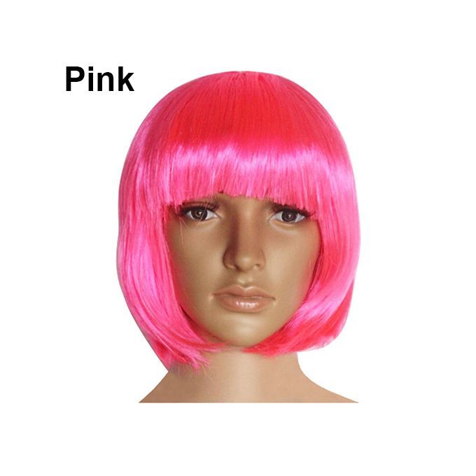 Women Fashion Short Straight Hair Full Cosplay Party-Pink