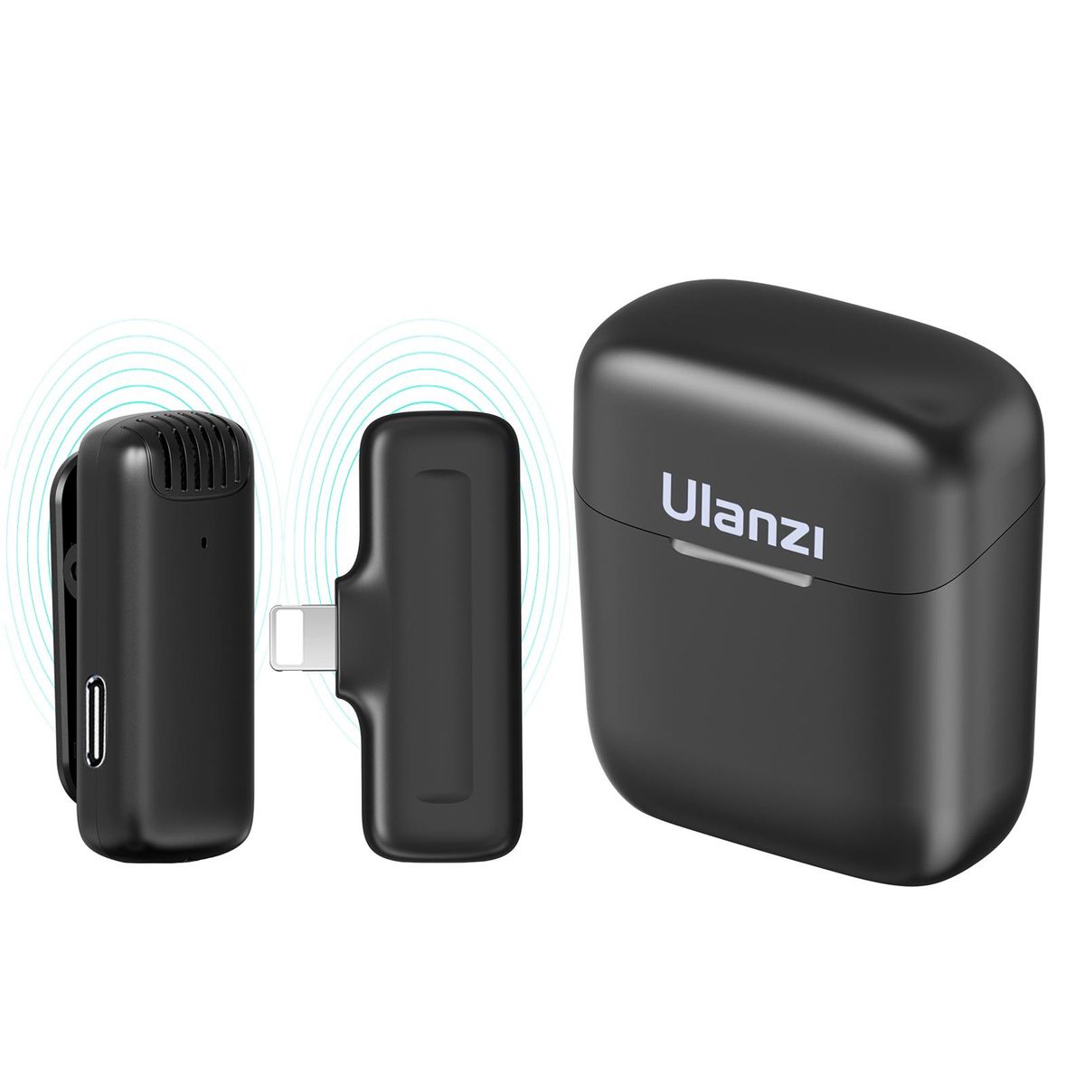 Ulanzi J11 Wireless Microphone System with 1 Mini Receiver & 1 Clip-on Microphones 20M/65ft Transmission Range Built-in Battery with Charging Case Replacement for iPhone 14/13/12/11 Series Smartphones
