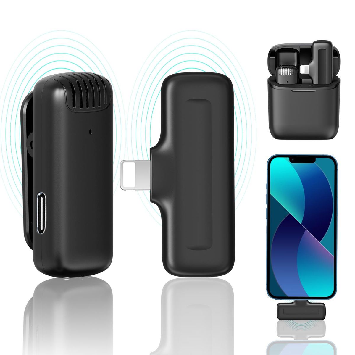 Ulanzi J11 Wireless Microphone System with 1 Mini Receiver & 1 Clip-on Microphones 20M/65ft Transmission Range Built-in Battery with Charging Case Replacement for iPhone 14/13/12/11 Series Smartphones