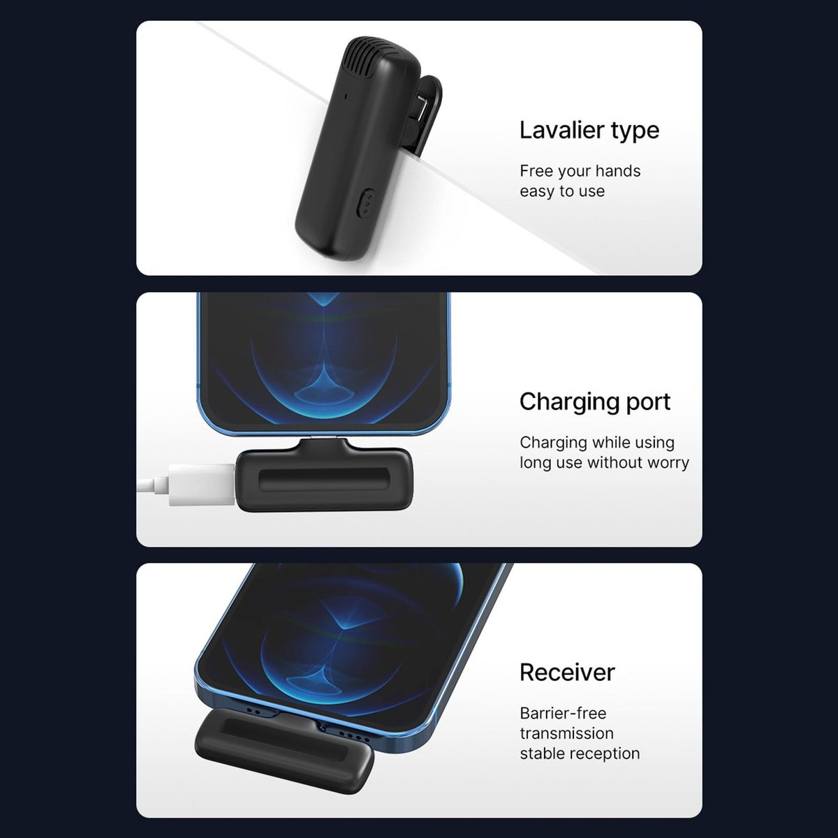Ulanzi J11 Wireless Microphone System with 1 Mini Receiver & 1 Clip-on Microphones 20M/65ft Transmission Range Built-in Battery with Charging Case Replacement for iPhone 14/13/12/11 Series Smartphones
