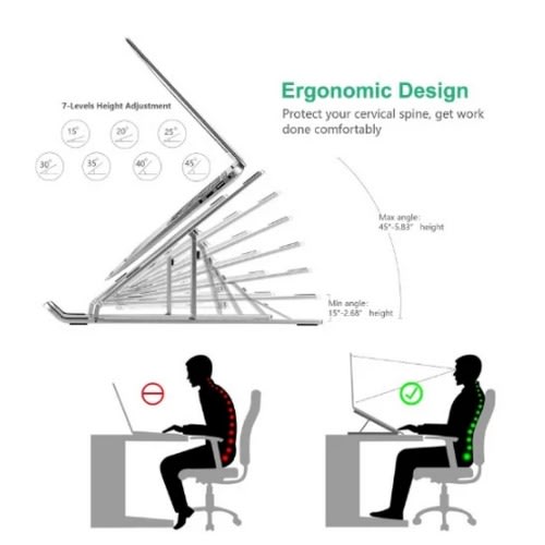 6 Steps Aluminum Adjustable Computer Laptop Stand