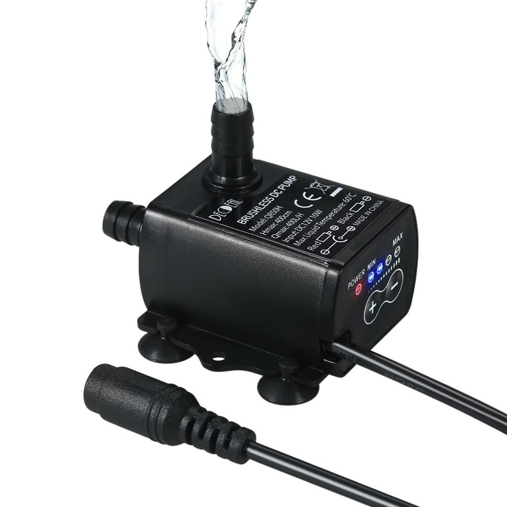 Decdeal Ultra-quiet Mini DC12V 10W 400L/H Lift 400cm Brushless Water Pump 5.5*2.1mm Female Submersible Fountain with Flow Adjustment Function