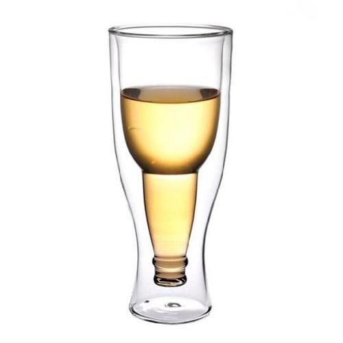 350ML Double Layer Beer Glass Creative Flip Beer Cup Transparent Art Wine Glass For Bar Restaurant Whiskey Brandy Vodka Cocktail