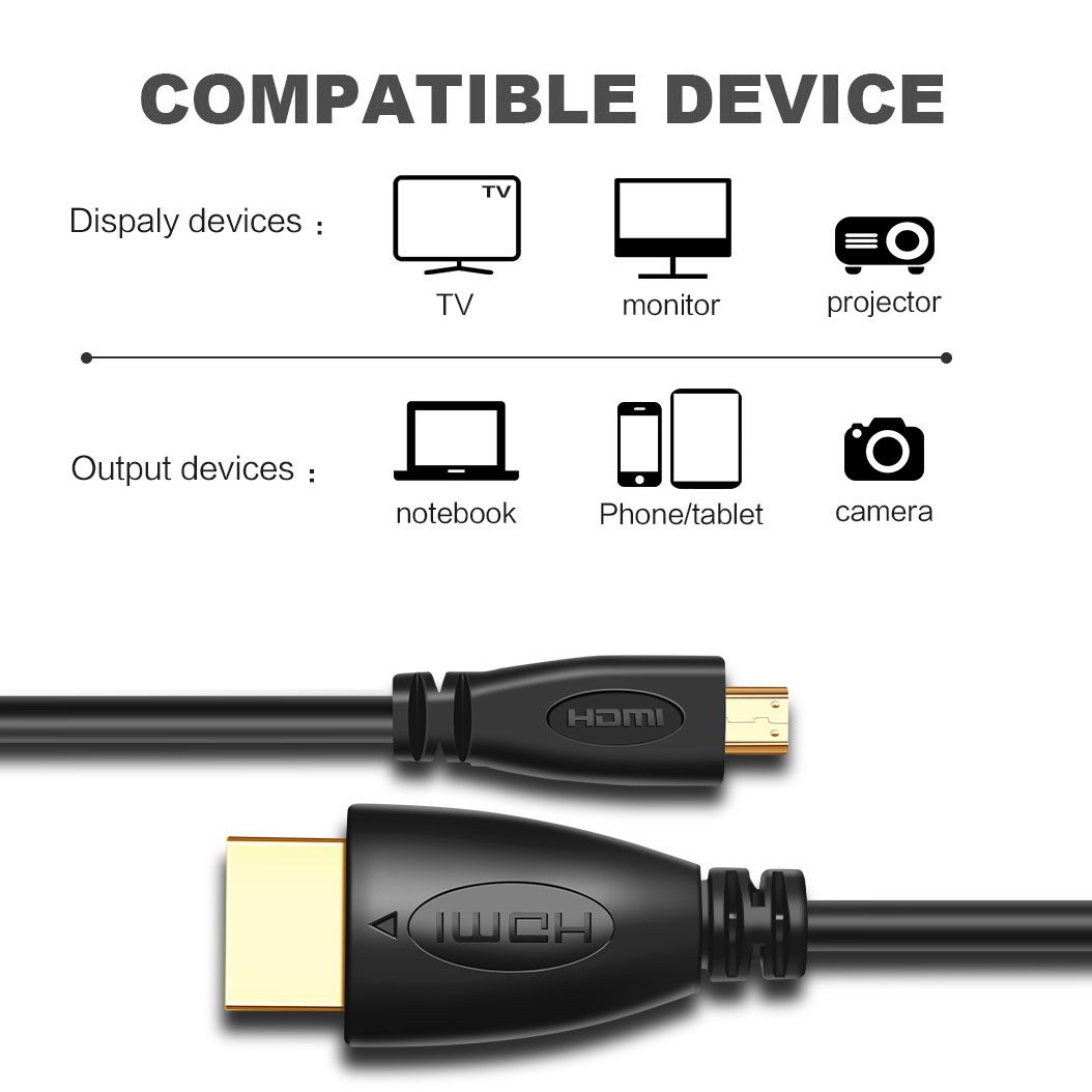 1.8m Gold Plated 3D 1080P Micro HDMI Male To HDMI Male Cable For Mobile Phone, Cameras, GoPro