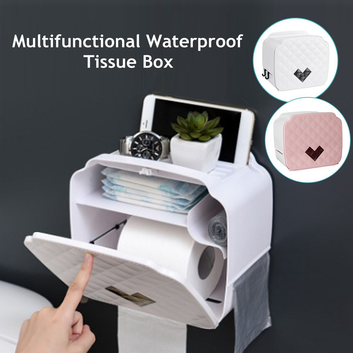 Double Toilet Tissue Box Toilet Double-layer Storage Rack Drawer Tray Punch-free Waterproof Wall-mounted Paper Roll Toilet Paper Holder Waterproof Wall-mounted Toilet Paper Box Tissue Tray Bathroom Shelf For Bathroom Kitchen 